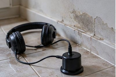 Acoustic leak detection equipment locating a hidden pipe leak in a Newark, Delaware home