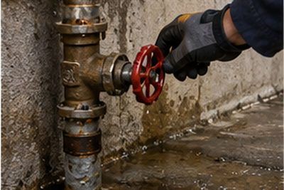 Plumber shutting off a main water valve during an emergency call in Newark, Delaware