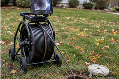 Sewer camera inspection being run through a lateral cleanout at a Newark, Delaware property